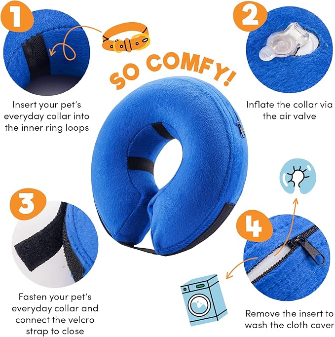 BENCMATE Inflatable Dog Cone Collar Alternative, Soft Dog Cone for Small Medium Large Dogs and Cats, Neck Recovery ECollar Donut Collar After Surgery (XXLarge, Shark)