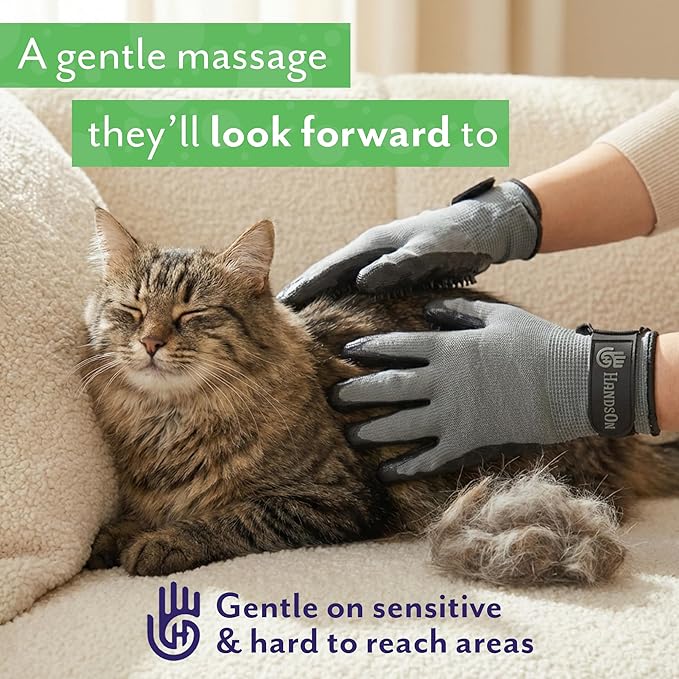 H HandsOn Pet Grooming Gloves - Patented #1 Ranked, Award Winning Shedding, Bathing, & Hair Remover Gloves - Gentle Brush for Cats, Dogs, and Horses (Black, Junior)