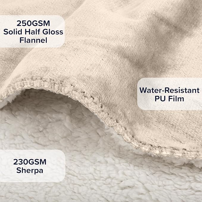 PETMAKER Dog Blanket - 60x70in Reversible Sherpa Blanket - Throw Blankets for Bed, Couch, Crate, or Car - Machine Washable Puppy Essentials (Cream)
