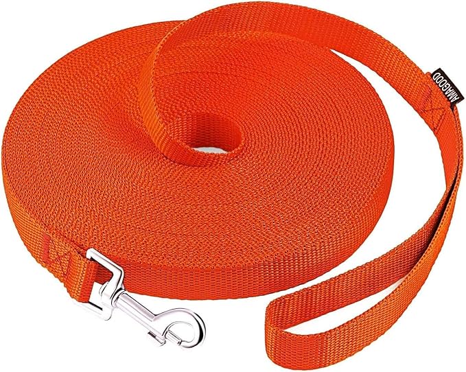AMAGOOD Dog/Puppy Obedience Recall Training Agility Lead-15 ft 20 ft 30 ft 50 ft Long Leash-for Dog Training,Tie Out,Play,Safety,Camping (15Feet x 1Inch, Orange)