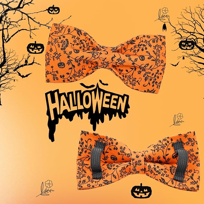 Halloween Dog Collar, Pet Collar Bow Pumpkin Collars Girl Boy Holiday Pet Collar Gift Bow Cute Soft Puppy Collars for Medium Dogs