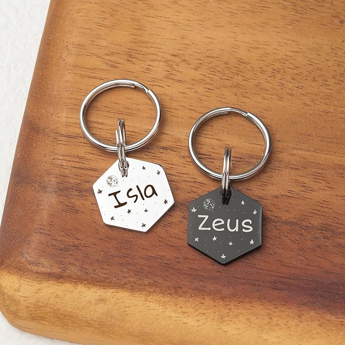 Anavia Small Size Dog Cat ID Tags, Small/XS Personalized Color Plated Stainless Steel Puppy Kitten Name Tags, Customized Engraved Nameplate Pet Collar Tag (Gold, Hexagon)