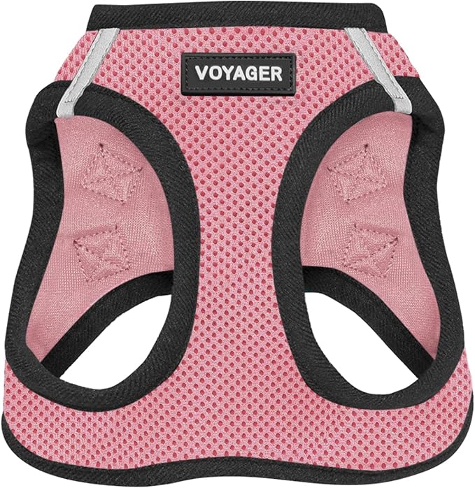 Best Pet Supplies - All Weather Mesh / Plush, Reflective, No Pull Harness for Small, Medium Dogs, Cats - Secure with Hook & Loop Fastener, Buckle, Double D-Rings - Pink/Black Trim, XS