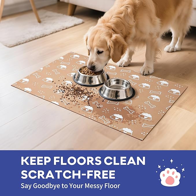 Cooyes Large Dog & Cat Food Mat 16"×24", Ultra-Absorbent Dog Bowl Mat for Food and Water, Pet Feeding Mat with Non-Slip Back, Pet Placemats with Water-Locking Bottom That Protects Floors