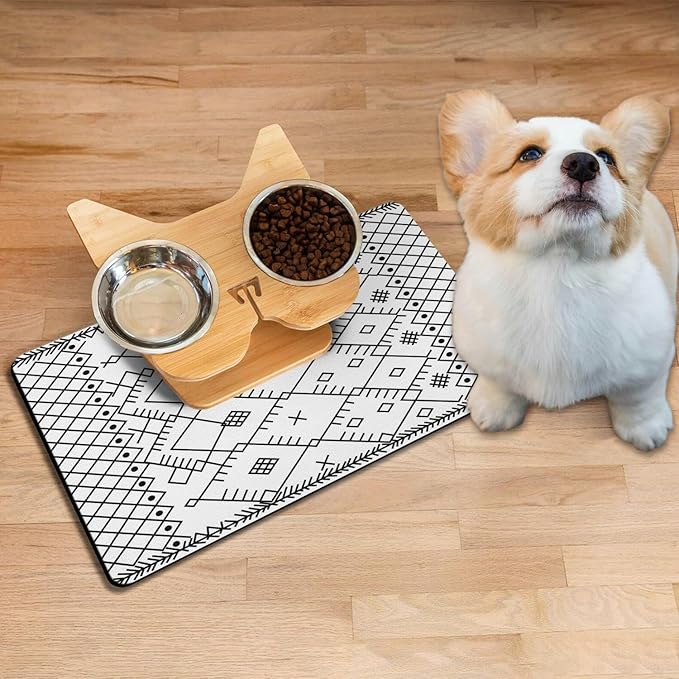 Absorbent Pet Dog Bowl Mat for Food and Water, Pet Cat Food Feeding Mat with Non Slip Rubber Backing, Dog Food Mats for Floors Waterproof, 12"x20"