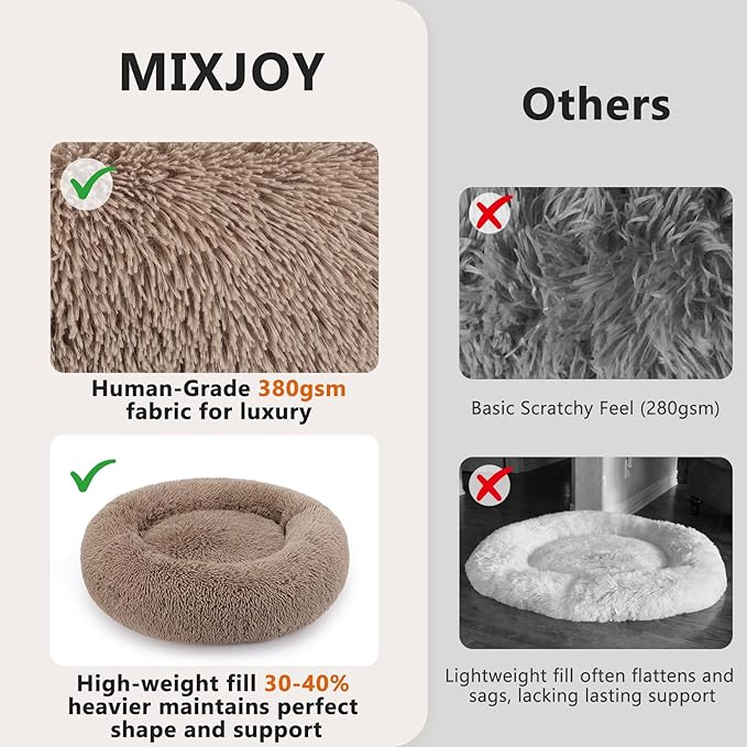 MIXJOY Orthopedic Dog Bed Comfortable Donut Cuddler Round Pet Beds Ultra Soft Washable Dog and Cat Cushion Bed (20''/23''/30'') (30'', Brown)