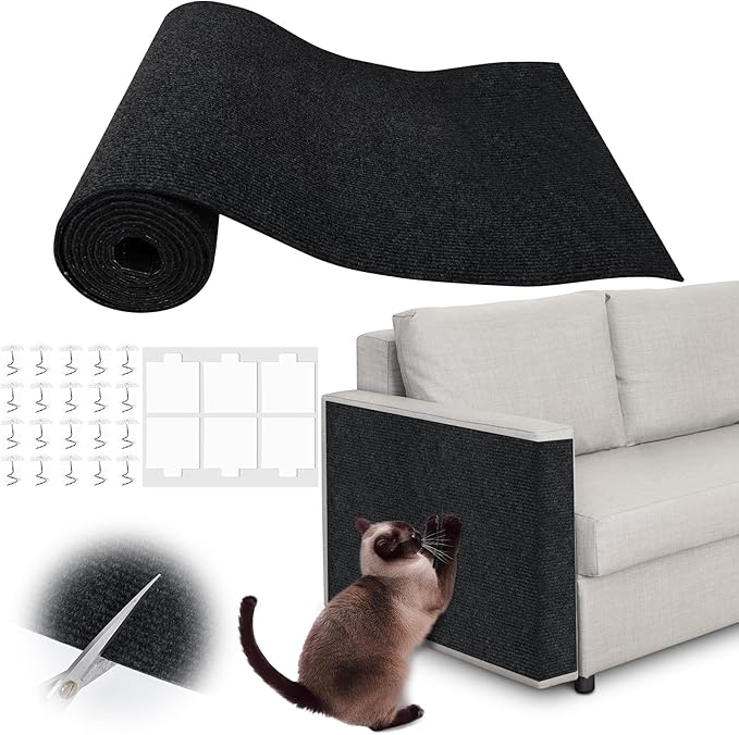 Cat Scratch Furniture Protector - 100" x 17" Trimmable Self-Adhesive Cats Claws Scratch Pads, DIY Cat Climbing Couch Protector for Scratch Post Cat Tree Replacement Indoor (Black)