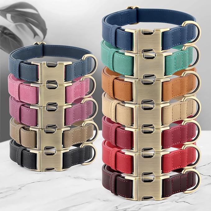 Plutus Pet Genuine Leather Dog Collar – Adjustable Pet Collar with Quick Release Metal Buckle, Soft Real Leather for Small Medium Large Dogs, Heavy Duty & Skin-Friendly (Royal Blue, XS)
