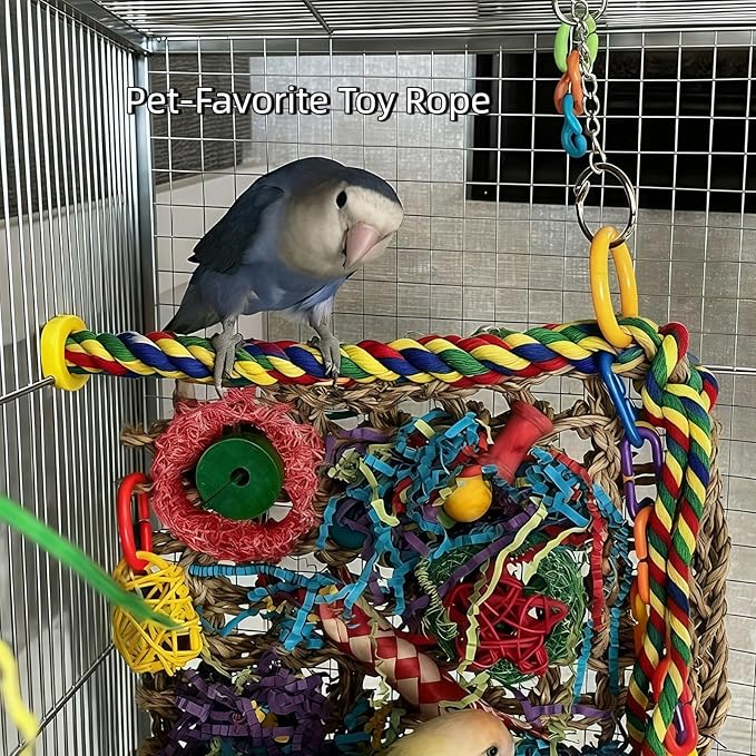 Bird Rope Perches, Parrot Toys, Bungee Rope Perches for Parrots, Cockatiels, Parakeets, Budgie Cages Comfy Birds (Metal Nut) - 36.02 inches