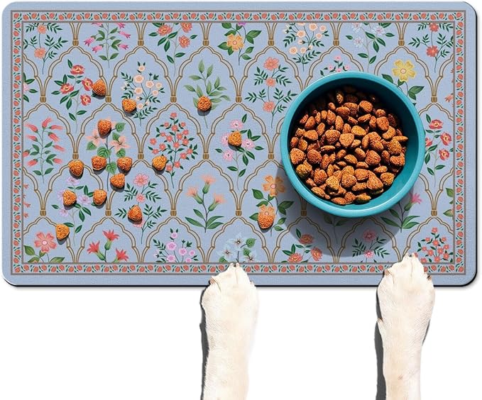 Absorbent Pet Dog Bowl Mat for Food and Water, Pet Cat Food Feeding Mat with Non Slip Rubber Backing, Dog Food Mats for Floors Waterproof, 16"x24"