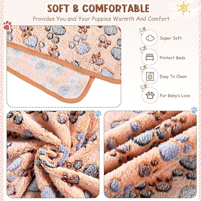 Tegeme 8 Pcs Fleece Dog Blankets for Small Dogs Cat Soft Coral Velvet Warm Sleep Mat Fluffy Dog Paw Print Blanket for Kitten Doggy Small Animal(30 x 41 Inch,Mixed Color)