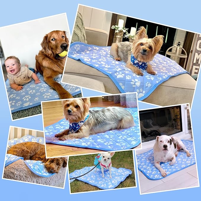 Rywell Self-Cooling Mat for Dogs Medium, 30'' x 20''- Endothermic Color Changing Arc-Chill Cooling Fiber - Washable Non-Toxic Summer Pet Outdoor Bed, Non-Slip, Foldable, Quick-Dry Dog Blanket