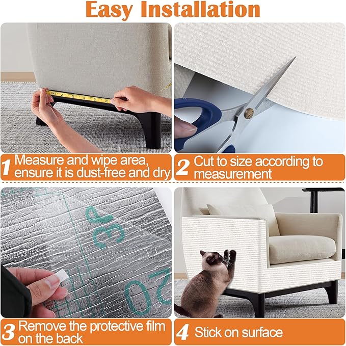 Cat Scratch Furniture Protector - 158" x 17" Trimmable Self-Adhesive Cats Claws Scratch Pads, DIY Cat Climbing Couch Protector for Scratch Post Cat Tree Replacement Indoor (Cream White)