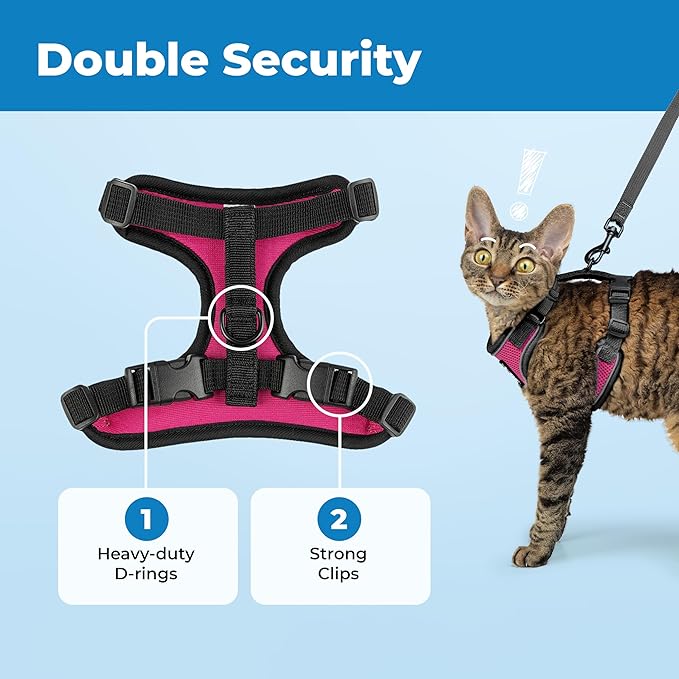 Voyager Escape-Proof Step-in Lock Cat Harness & 5ft Neoprene-Handle Leash Set All-Weather Mesh with Reflective Stitching for Small to Large Cats by Best Pet Supplies, Black Trim-Fuchsia (327), S