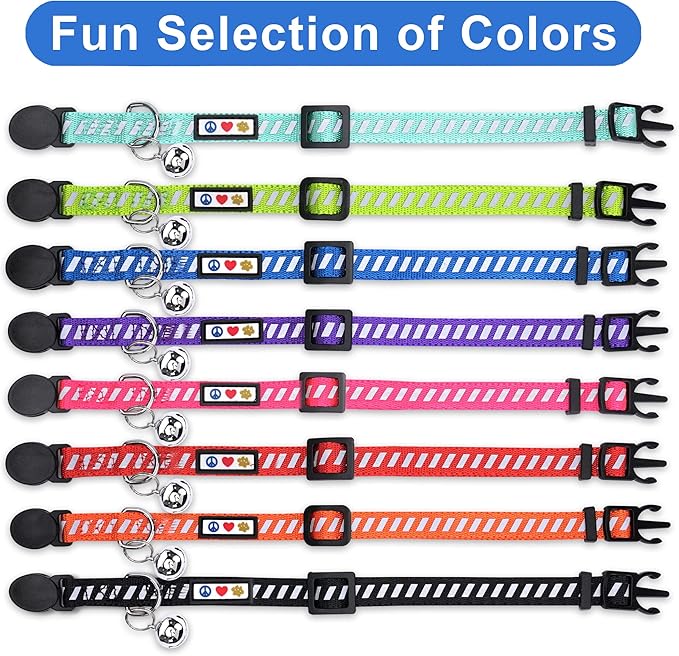 Pawtitas Personalized Pink Reflective Cat Collar – Adjustable Custom Collar with Safety Buckle, Removable Bell, and Engraved Name & Phone Number for Kittens and Adult Cats