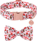 Christmas Dog Collar with Bow Tie, Cotton Christmas Bowtie Collar for Medium Girl Boy Dog, Comfortable Dog Collar Bowtie with Durable Metal Buckle, Adorable Pet Collar,M,Neck 13.5-22in