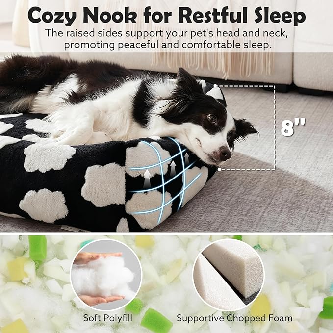 JOEJOY Large Dog Beds Large Sized Dog, Rectangle Washable Orthopedic Pet Bed with Removable Zipper Cover, Cute Soft Calming Puppy Pet Bed with Jacquard Shaggy Plush & Non Skid Bottom