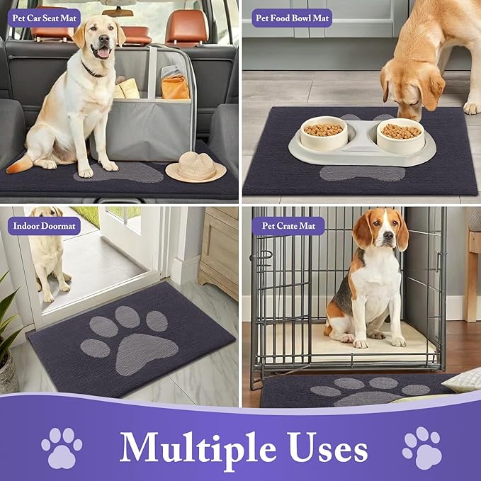 Buganda Dog Door Mat for Muddy Paws, Absorbent Dirt Trapper Washable Indoor Doormats, Non Slip Low-Profile Mud Mat for Dogs, Front Entrance Doormat for Inside Floor (30x20 Inches, Dark Grey)