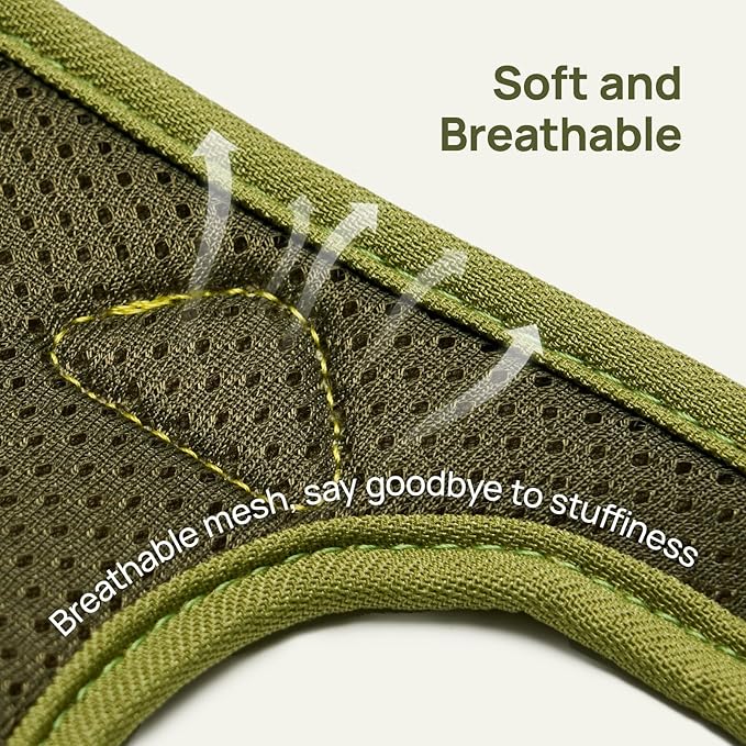 Cat Harness and Leash Set, Step-in Escape Proof Adjustable Vest Harness for Small Medium Large Cats, Lightweight Soft Breathable Reflective Kitten Harness for Walking Travel, Camping(Green, L)