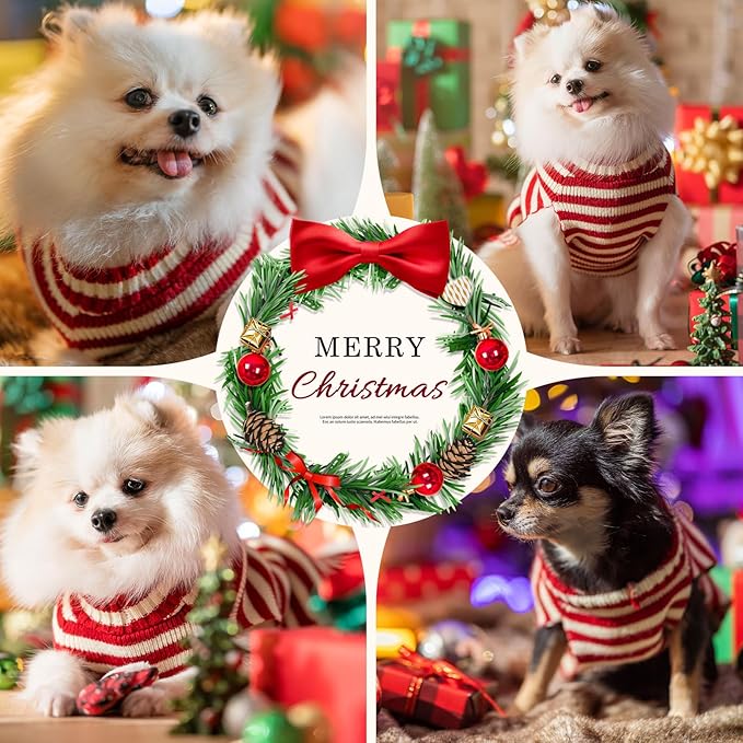 Dog Christmas Sweater Xmas Pet Clothes Cute Striped Santa Claus Costume Holiday Puppy Cat Jumpers Outfits New Year Gifts for Small Medium Large Dogs (S, Red White Stripe Santa Claus)