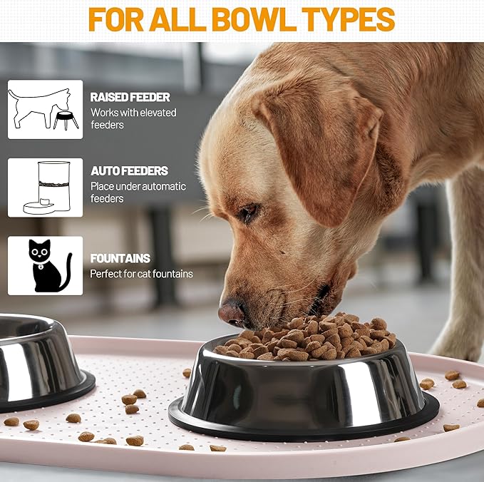 Hubulk 100% Waterproof Silicone Pet Feeding Mat with Raised Edge for Food and Water, Dog Bowl Mats, Cat Bowls Placemat with High Lip Protects Floor for Cats and Dogs (White Sand, 24" L x 16" W)