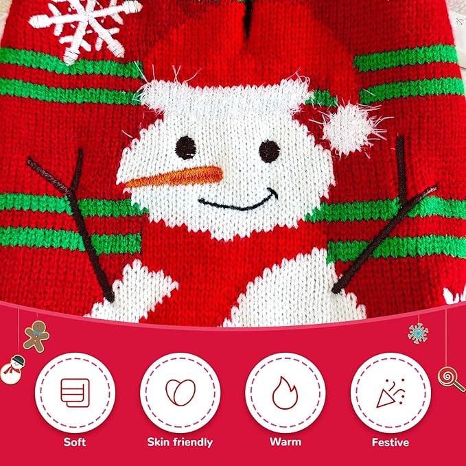 Dog Christmas Sweater Cute Snowman Puppy Cat Costume Boy Girls Xmas Holiday Pet Clothes New Year Outfits Gifts for Small Medium Large Dogs (S, Red Green Stripe Snowman)