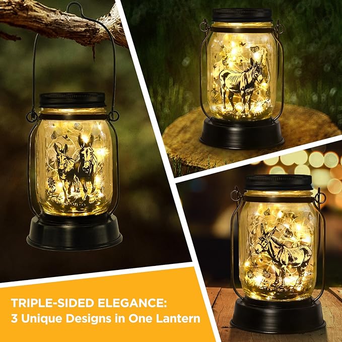 kyoryuger Donkey Gifts for Women/Men Donkey Solar Lanterns Mom Birthday Burro Animal Lovers Lantern Animal Memorial Lights Solar Garden Decoration for Yard, Patio,Backyard,Porch Torches, Home Decor
