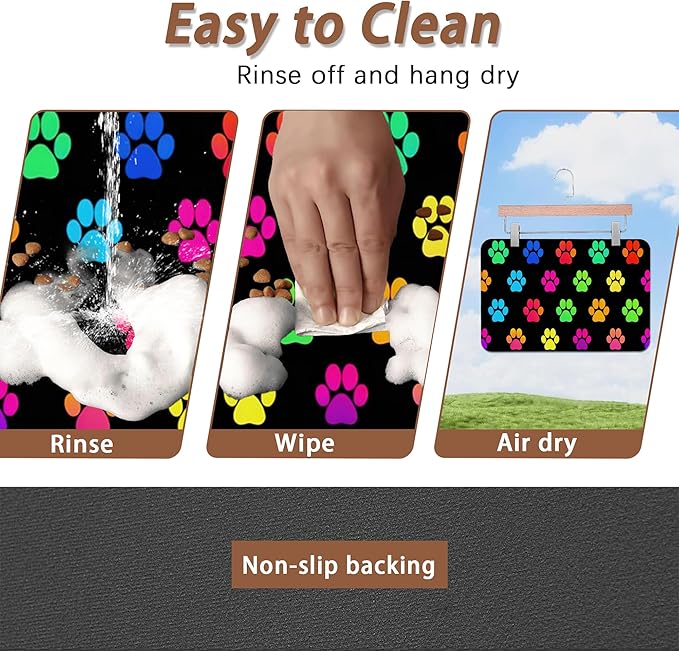Cat Gradient Paw Print Dog Food Mat for Floors,Absorbent Pet Food and Water Bowl Mats,Non-Slip Pet Feeding Mat,Pet Supplies 12" x 20"