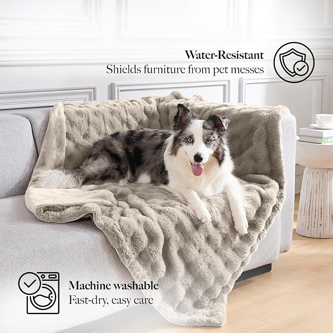 Modern Threads Water-Resistant Faux Rabbit Fur Pet Blanket for Dogs & Cats – Ultra-Soft Couch, Bed & Crate Protector, 30x40 Brown