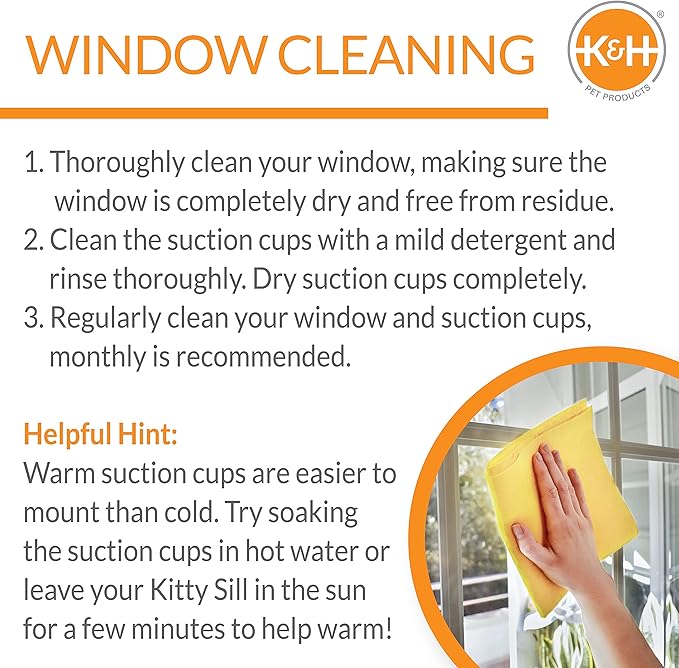 K&H Pet Products EZ Mount Cat Window Perch for Large Cats, Sturdy Kitty Sill Window Hammock Bed, Steel Frame, Sturdy Suction Cups, Washable Shelf Cover, Foldable - Fits 27"W X 23"H Glass Spaces