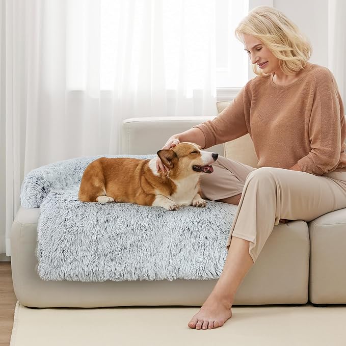 Luxurious Dog Couch Bed Protector for Dogs Memory Foam, Removable Fluffy Plush Pet Couch Cover for Dogs Washable, Calming Dog Sofa Beds, Waterproof Couch Protector, Pet Beds Mats for Couch(XXL)