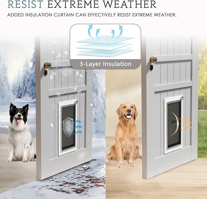 Extra Large Dog Door for Exterior Door, Up to 220 lbs, Doggy Door with 3 Flaps Opening 13.4" x 23.1", Aluminum Frame, Metal Closing Panel and Lock, XL Dog Door for Exterior Doors