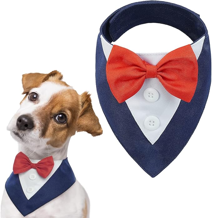 FUAMEY Dog Tuxedo for Medium Dogs,Dog Formal Suit Dogs Attire Pet Bow Tie Puppy Party Costumes Cat Tux Outfits Pets Bandana Cosplay Adjustable Bowties Wedding Birthday Valentines Blue M