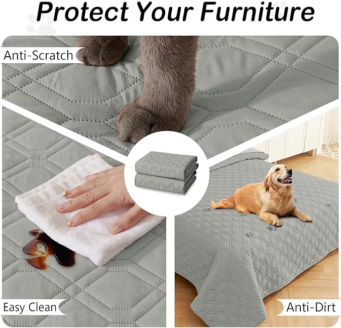 hyha Waterproof Dog Bed Blanket, Soft Pet Blankets, Waterproof Couch Cover for Dogs, Reversible Sofa Covers Washable for Furniture (30x70 Inch, Grey/Light Grey)