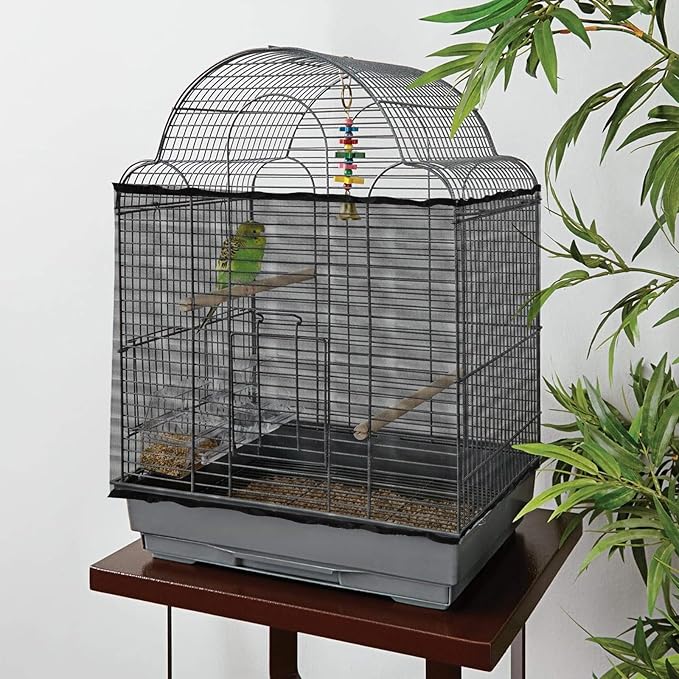 Adjustable Bird Cage Seed Catcher Net Cover Elastic Band Mesh Cover Black for Parrot Cages