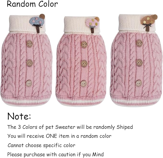 Dog Sweater Turtleneck Knitwear Doggie Pullover Sweater Doggy Winter Coat Warm Pet Clothes Puppy Holiday Clothing Buttons Knitted Outfits for Small Cats Dogs Cold Weather (Medium)