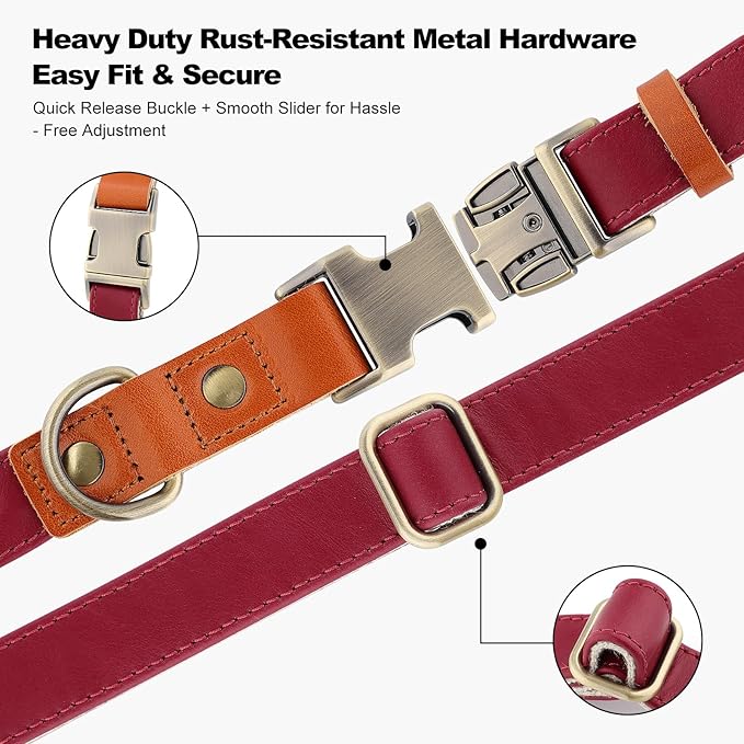 Plutus Pet Genuine Leather & Hemp Dog Collar – Adjustable Heavy Duty Pet Collar with Quick Release Metal Buckle, Soft & Stylish for Puppy and Small, Medium, Large Dogs (Burgundy, XS)