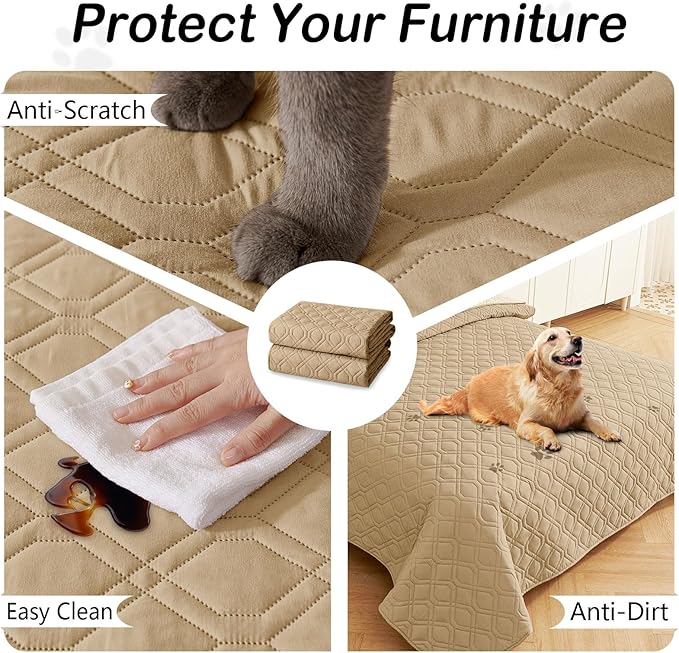 hyha Waterproof Dog Bed Blanket, Soft Pet Blankets, Waterproof Couch Cover for Dogs, Reversible Sofa Covers Washable for Furniture (82x102 Inch, Camel/Beige)