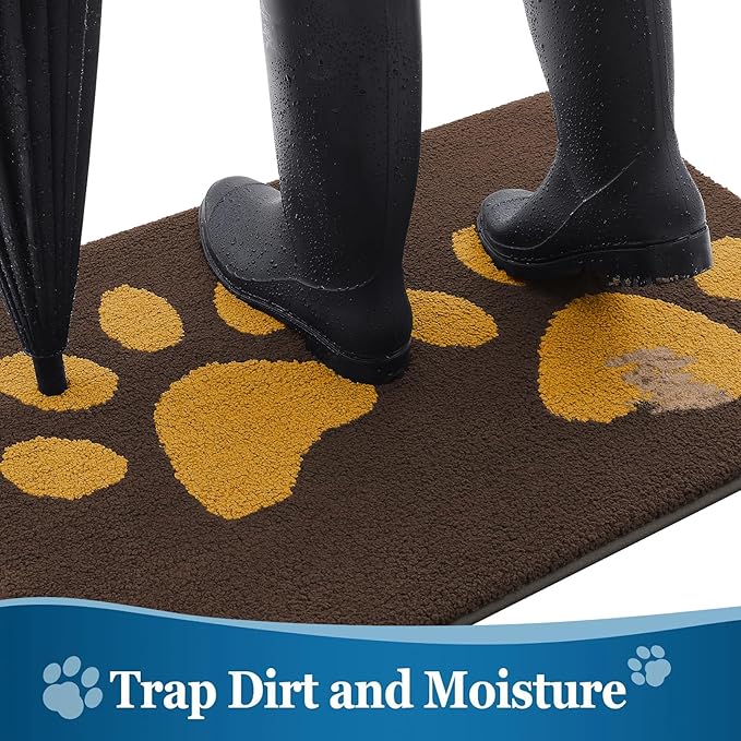 Buganda Dog Door Mat for Muddy Paws, Absorbent Dirt Trapper Washable Indoor Doormats, Non Slip Low-Profile Mud Mat for Dogs, Front Entrance Doormat for Inside Floor (48x30 Inches, Coffee)