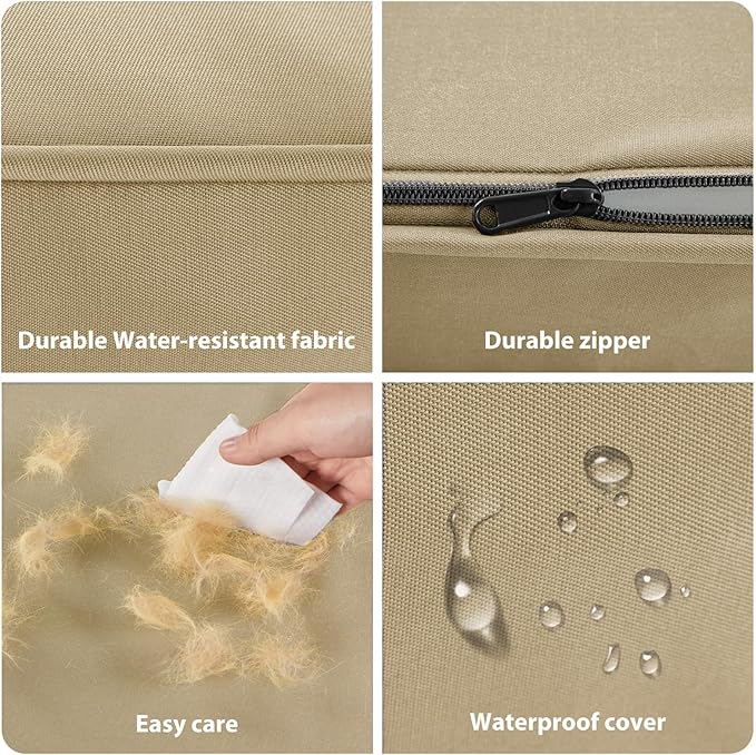 BFPETHOME Outdoor Dog Bed for Large Dogs, Waterproof, Orthopedic with Removable Washable Cover, Egg Crate Foam Mat (30 x 20in, Beige)
