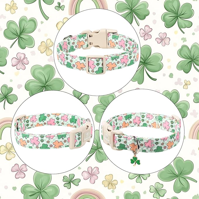 St Patricks Day Dog Collar for Giant Large Dogs - Cute Pastel Lucky Clover Dog Collars, Lightweight Adjustable Irish Green Festival Dogs Collars with Quick Release Buckle XL