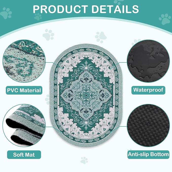 Bienbee Cat Litter Mat, 33" x 22" Large Size Litter Box Mat Rug with Non-Slip Bottom,Urine and Water Proof, Easy to Clean Cat Supplies Essentials for Indoor Kitty Kitten Floor,Green L