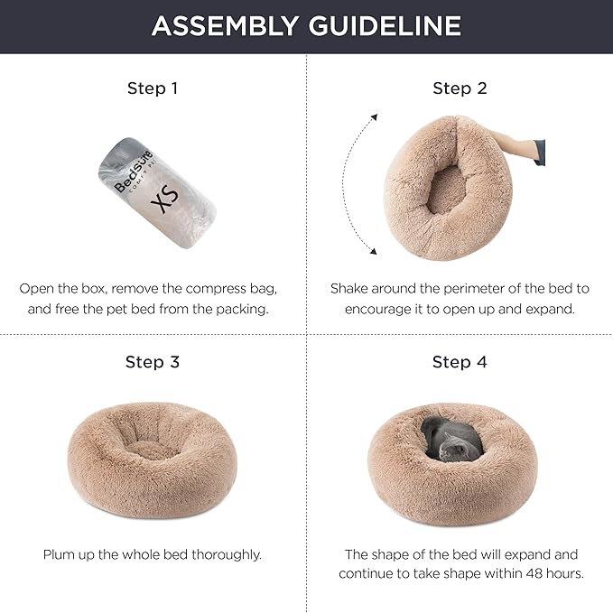 Bedsure Calming Dog Bed for Extra Large Dogs - Donut Washable Large Pet Bed, Anti-Slip Round Fluffy Plush Faux Fur Dog Bed, Fits up to 120 lbs Pets, Coffee, 45 inches