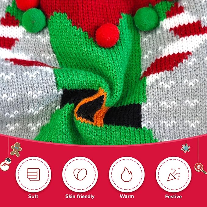Dog Cat Ugly Christmas Sweater Boy Girl Xmas Pet Clothes Holiday Puppy Costume New Year Gifts for Small Medium Large Dogs Outfits (S, Grey Elf)