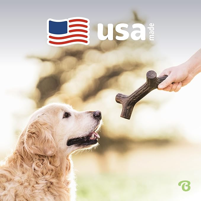 Benebone Bacon Stick Real Wood Durable Dog Chew Toy, Made in USA, Large