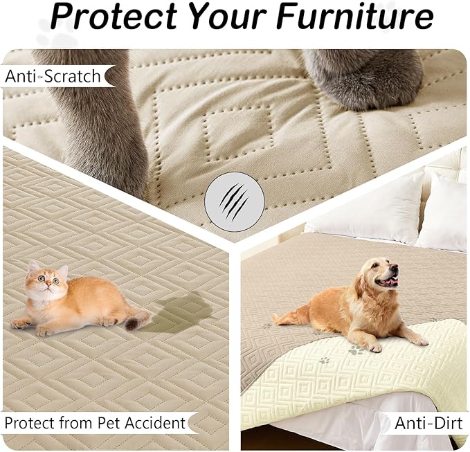 hyha Waterproof Dog Blanket, Soft Pet Bed Blankets, Waterproof Sofa Couch Cover for Dogs Washable, Reversible Pet Couch Covers for Sofa Furniture (68x82 Inch, Taupe/Beige)