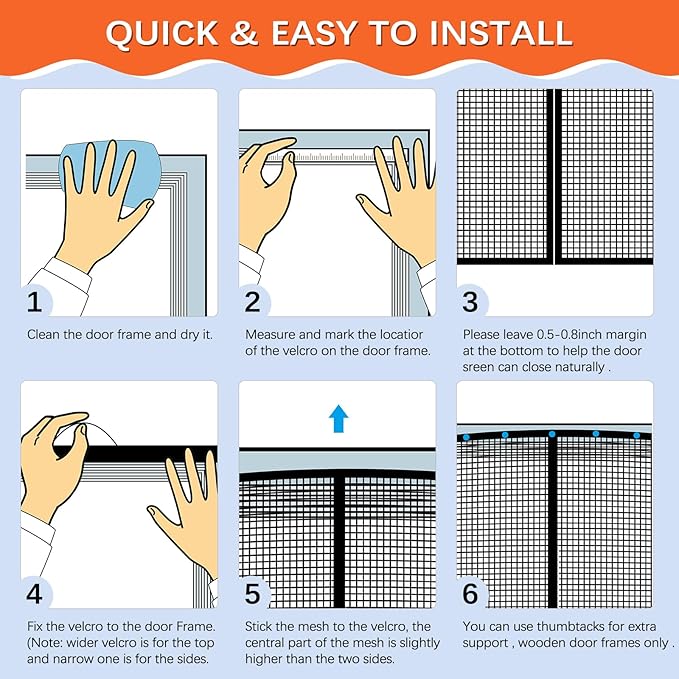 Fiberglass Magnetic Screen Door Fit Door Size 72 x 96 in- Heavy Duty Fiberglass Screen Door Mesh for Interior Door, Patio and Sliding Doors - Door Screen Magnetic Closure Let Fresh Air in