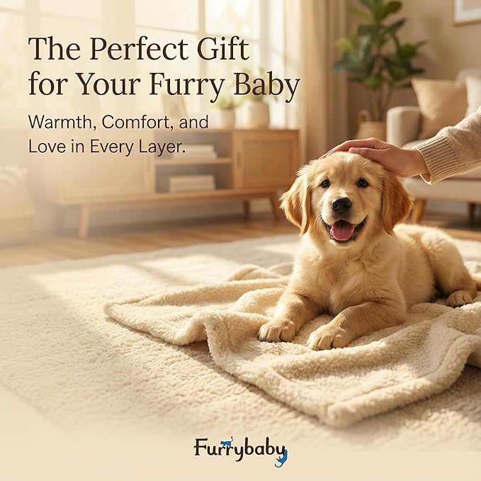 furrybaby Dog Blanket Soft Dog Blankets for Large Dogs Puppy Essentials Washable Sherpa Fleece Cat Blanket 32x40 Inches for Bed Furniture Couch Sofa (Medium, Beige)