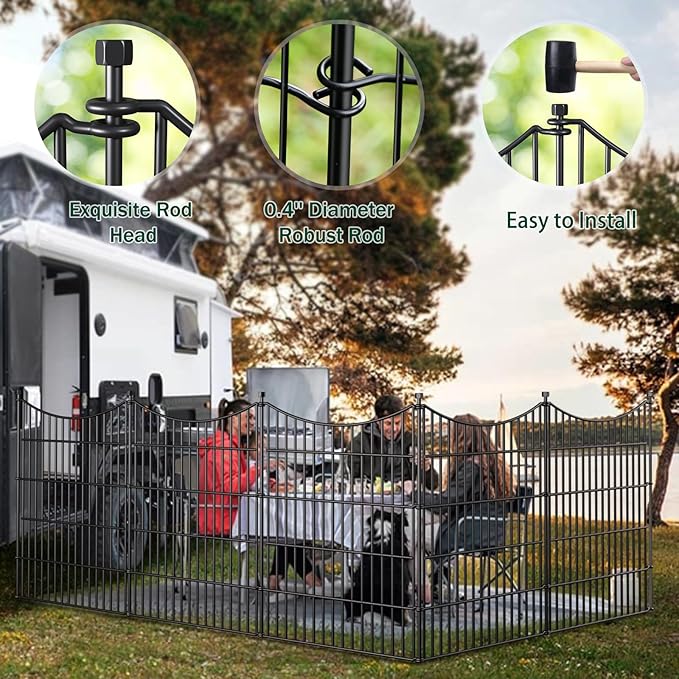 10 Panels No Dig Dog Fence Outdoor for Yard, 32 in(H) X 23.6 ft(L) Decorative Tall Garden Fence Animal Barrier, Rustproof Metal Wire Garden Edging and Borders, Temporary Fencing Stakes