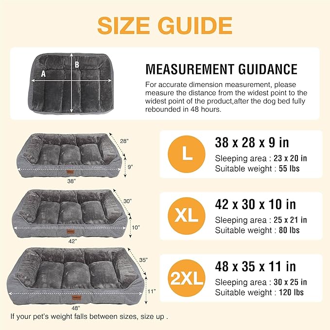 Orthopedic Dog Bed for Extra Large Dogs - Extra Thick Supportive Dog Couch Bed, Pet Beds Sofa with Waterproof Washable Cover & Non-Slip Bottom, Brown, 42x30 Inch